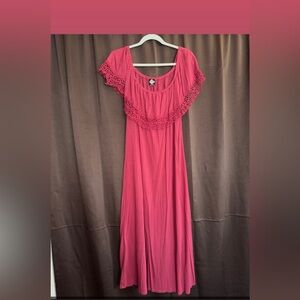 Maroon Maxi Dress with Lace Detail